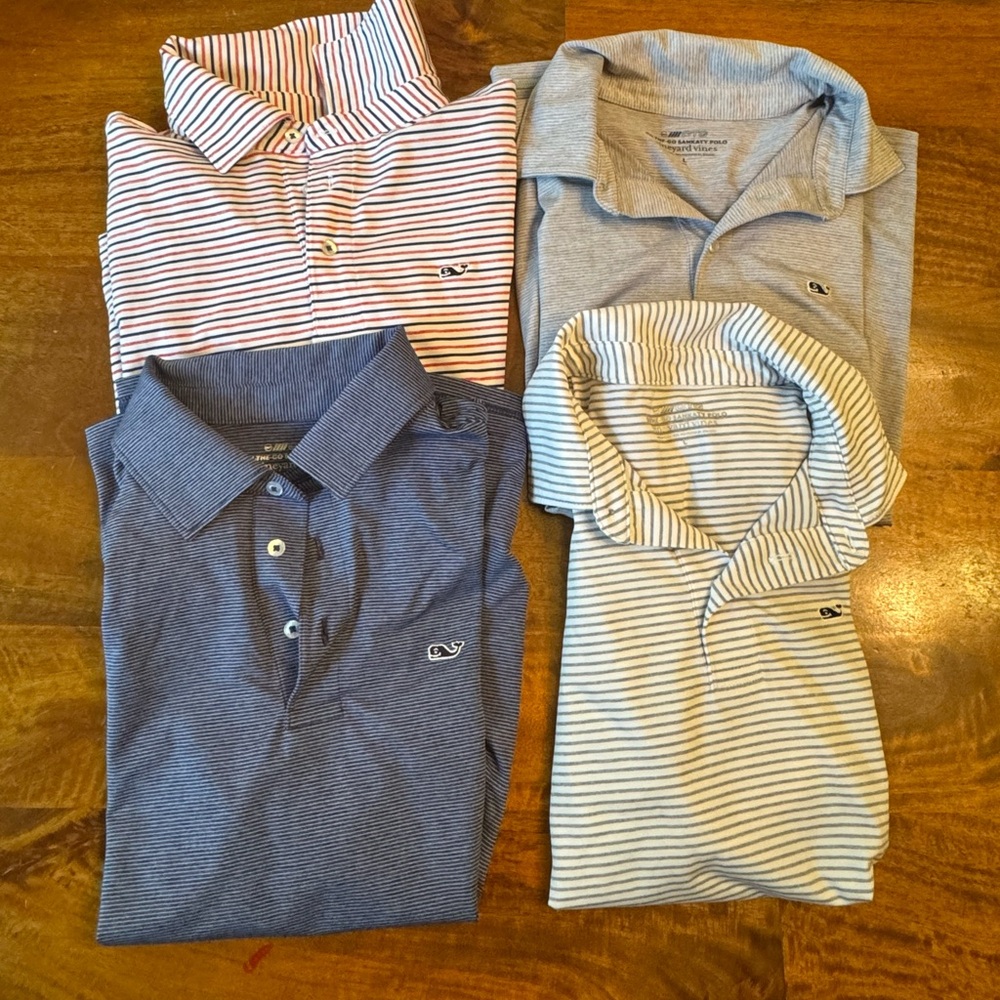 4 set of Vineyard Vines Sankaty Performance Polos Boys size large 16 shirts mint